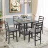 5 Piece Wooden Counter Height Dining Set With Padded Chairs, Storage Shelving - Gray - Image 3