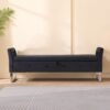 Wide Storage Soft Ottoman Bench With Armrests, Footrest Bed End Stool For Living Room, Dorm, Entryway And Bedroom - Black - Image 3