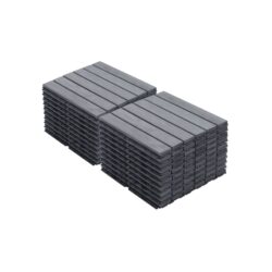 20 Piece Interlocking Deck Tiles Striped Pattern, Square Acacia Hardwood Outdoor Flooring For Patio, Bancony, Pool Side - Light Gray