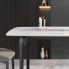 63" Modern Artificial Stone White Curved Black Metal Leg Dining Table, 6 People - White - Image 7