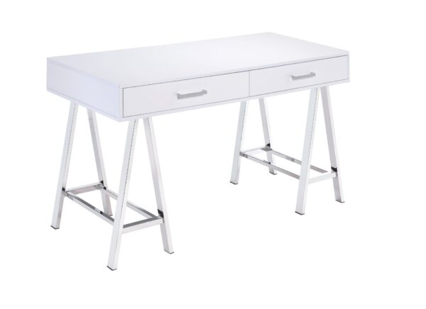 Coleen - High Gloss Writing Desk With USB - Chrome / White