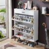 Shoe Cabinet, Shoe Storage Shelves, Metal Leg - White - Image 3