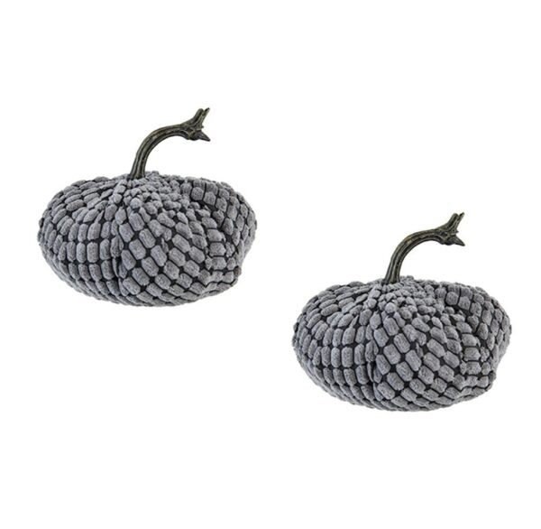 Chenille Weighted Pumpkin Ornament Decor For Holiday Harvest Festival Fall Festival & Thanksgiving (Set of 2) - Gray