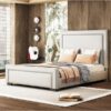 Queen Size Upholstered Bed With Slats Support, No Box Spring Needed - Beige - Image 12
