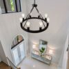 6 Light (No Bulbs) Wagon Wheel Chandelier Farmhouse Modern Small Round Chandelier For Living Room Kitchen Island Foyer Hallway Entryway Bedroom Dining Room Light Fixture Ceiling Hanging - Matte Black - Image 4