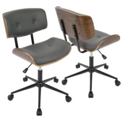 Lombardi - Mid-Century Modern Adjustable Office Chair With Swivel - Walnut / Gray
