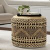 Stella - Round Woven Pouf - Natural / Black - Image 5