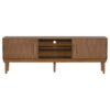 TV Stand With Vertical Slatted Doors And Sliding Panels, Solid Wood Legs - Brown - Image 4
