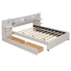 Queen Size Upholstered Platform Bed With Reading Lights, Drawers, Trundle And Shelves - Beige - Image 7