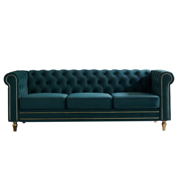 Chesterfield - Velvet Sofa 84.65" For Living Room - Green