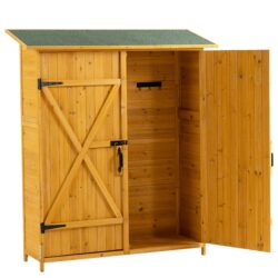 Outdoor Storage Shed With Lockable Door, Wooden Tool Storage Shed With Detachable Shelves & Pitch Roof - Natural