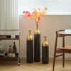 Elegant Floor Vase Set Metal Decorative Vases 3 Piece Set For Floral Display, Wedding & Gift Decor - Gold / Black - Image 7