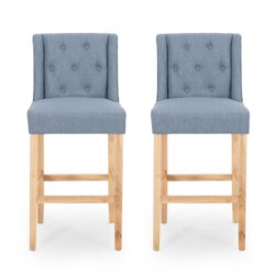 Ethereon - Fabric Tufted Counter Stool (Set of 2) - Light Blue