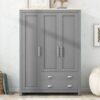 3 Door Storage Wardrobe With Cabinets And 2 Hanging Rods - Gray - Image 9