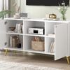 Modern TV Stand For TVs Up To 55", Entertainment Center Media Console, Adjustable Shelf, Metal Legs, Handles And Anti-Tip Device For Living Room - White - Image 7