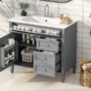 Bathroom Vanity With Top Sink, Modern Bathroom Storage Cabinet With 2 Drawers And A Tip-Out Drawer, Single Sink Bathroom Vanity - Gray - Image 18