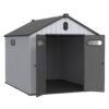 1 Resin Plastic Storage Shed For Backyard Garden With Spire Tool Storage - Black / Gray - Image 14