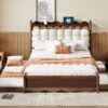 Queen Size Storage Platform Bed, With 2 Big Drawers, Twin Long Size Trundle, One Set Of Sockets & USB Ports - Walnut - Image 14