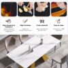 70.87" Modern Artificial Stone White Straight Edge Metal Leg Dining Table - White / Gold - Image 10