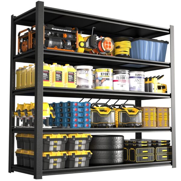 Wide Metal Shelves, With 5 Removable Dividers, Large Capacity, Strong Load Bearing, Suitable For Garage, Kitchen And Office - Black