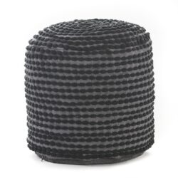 River - Handcrafted Cylindrical Pouf With Water Resistant Fabric - Black