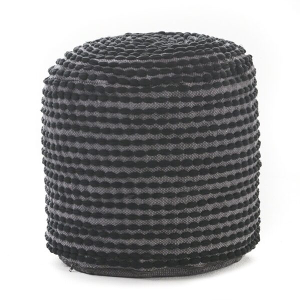 River - Handcrafted Cylindrical Pouf With Water Resistant Fabric - Black