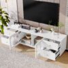 Modern TV Stand For TVs Up To 75", Entertainment Center With Glass Door, 4 Drawers And 2 Cabinets, 5 Metal Legs And Metal Handles For Living Room - White - Image 4