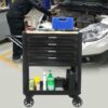 4 Drawers Multifunctional Tool Cart With Wheels And Wooden Top - Black - Image 12