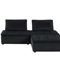 Anna - Velvet 3 Piece Sectional Sofa Ottoman - Black