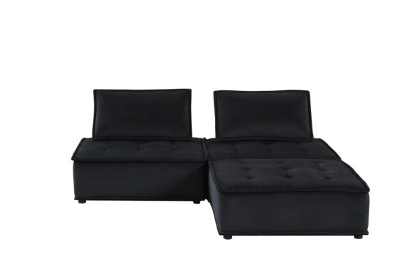 Anna - Velvet 3 Piece Sectional Sofa Ottoman - Black
