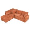 Convertible Sofa Bed Sectional Sofa Sleeper L-Shaped Sofa With A Storage Ottoman, Two Pillows, Two Power Sockets And Two USB Ports For Living Room - Orange - Image 11