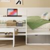 Twin Size Daybed With Storage Shelves And Lockers, Multi Functional Bed With Study Desk And Matching Stool - White - Image 17