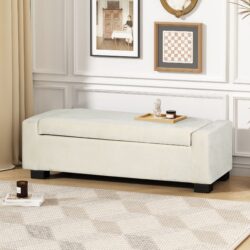 Elegant Ottoman Bench With Textured Fabric, Hinged Lid For Seating And Storage - White