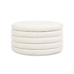 Fuji - Round Upholstered Storage Cocktail Ottoman - Ivory White