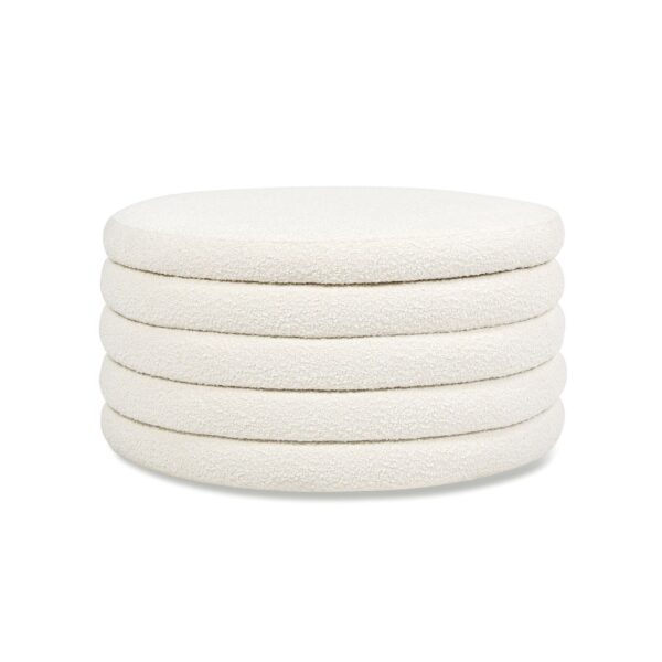 Fuji - Round Upholstered Storage Cocktail Ottoman - Ivory White