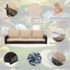 3 Person Porch Swing With Chains, Large Patio Swing Bench With Cushions For Backyard, Garden, And Poolside - Brown - Image 5