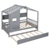 Full Size House Bed With Trundle, Modern Design For Kids With Storage Shlef - Gray - Image 8
