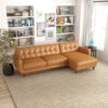 Allison - Right Facing Leather Sectional Sofa - Tan - Image 10