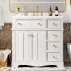 Bathroom Vanity With Resin Sink Combo, Frame Bathroom Storage Cabinet, Freestanding Vanity Set With 3 Drawers & Adjustable Shelf - White - Image 18