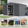 Large Metal Outdoor Storage Shed 8 0 Ft With Sliding Doors And Air Vent Steel Construction - Gray - Image 6