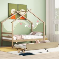 Twin Size House-Shaped Bed With Trundle - Natural