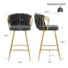Modern Design High Stool With Gold Plated Legs For Kitchen Dining Linen (Set of 2) - Dark Gray - Image 2