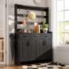 Minimalist 4 Door Shoe Cabinet With Coat Rack, Spacious Top, 3 Drawers, 8 Shelves, Metal Hooks And Handles For Hallway - Black - Image 3