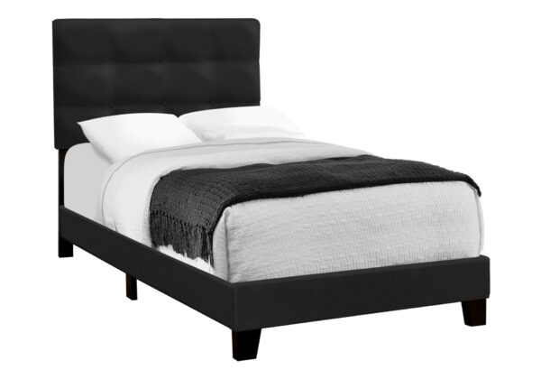 Twin Size Bed, Upholstered, Frame Only, Transitional - Black