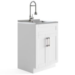 Hennessy - Deluxe Laundry Cabinet With Faucet And Stainless Steel Sink - Pure White