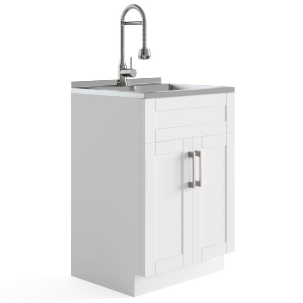 Hennessy - Deluxe Laundry Cabinet With Faucet And Stainless Steel Sink - Pure White