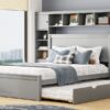 Queen Size Bed With All In One Cabinet, Shelf And Sockets, Twin Long Trundle - Gray - Image 14