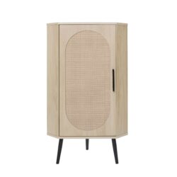 Corner Cabinet, Rattan Door, Freestanding Corner Tables For Small Spaces, Corner Shelf Stand For Living Room, Kitchen, Bathroom, Bedroom - Natural