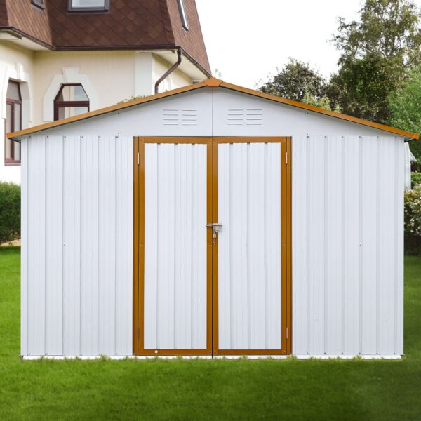 10'x12' Garden Sheds Outdoor Storage Sheds - White / Yellow