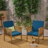 Casa Acacia Wood Club Chair (Set of 2) With Weather Resistant Cushions - Brown / Dark Teal - Image 2